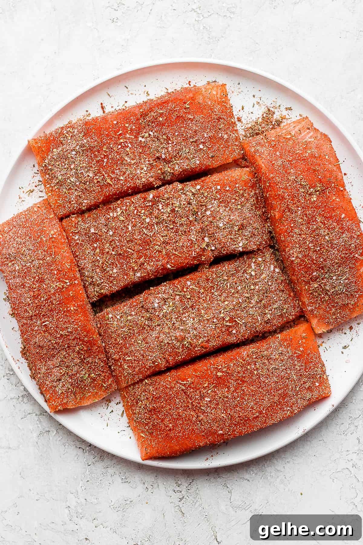 Savory Blackened Seasoning Blend for Fish, Chicken & Vegetables 4 Plate of salmon covered in seasoning.