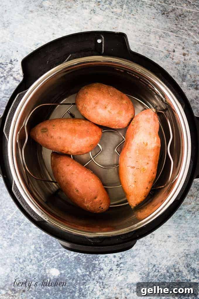 The prepped taters on a trivet in the pressure cooker.
