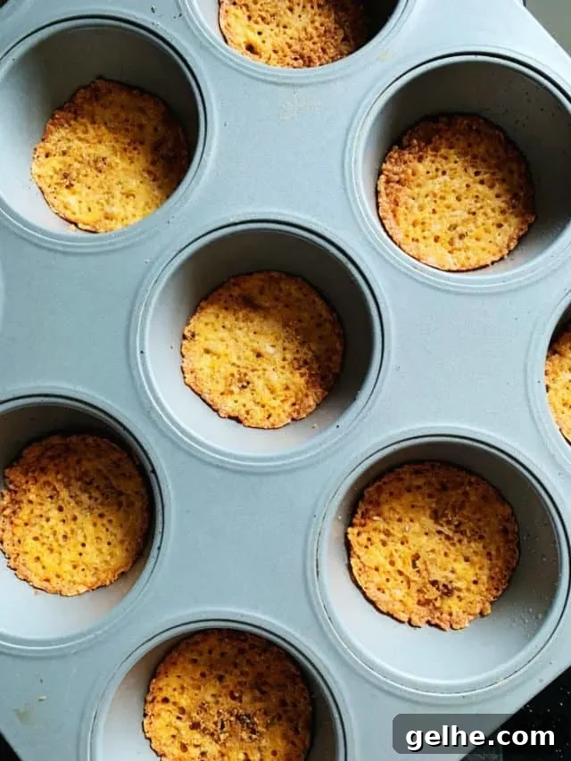 baked cheese crisps in muffin tin