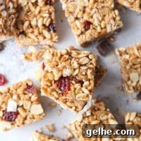 No-bake cereal bars with dried cherries, almonds, and coconut