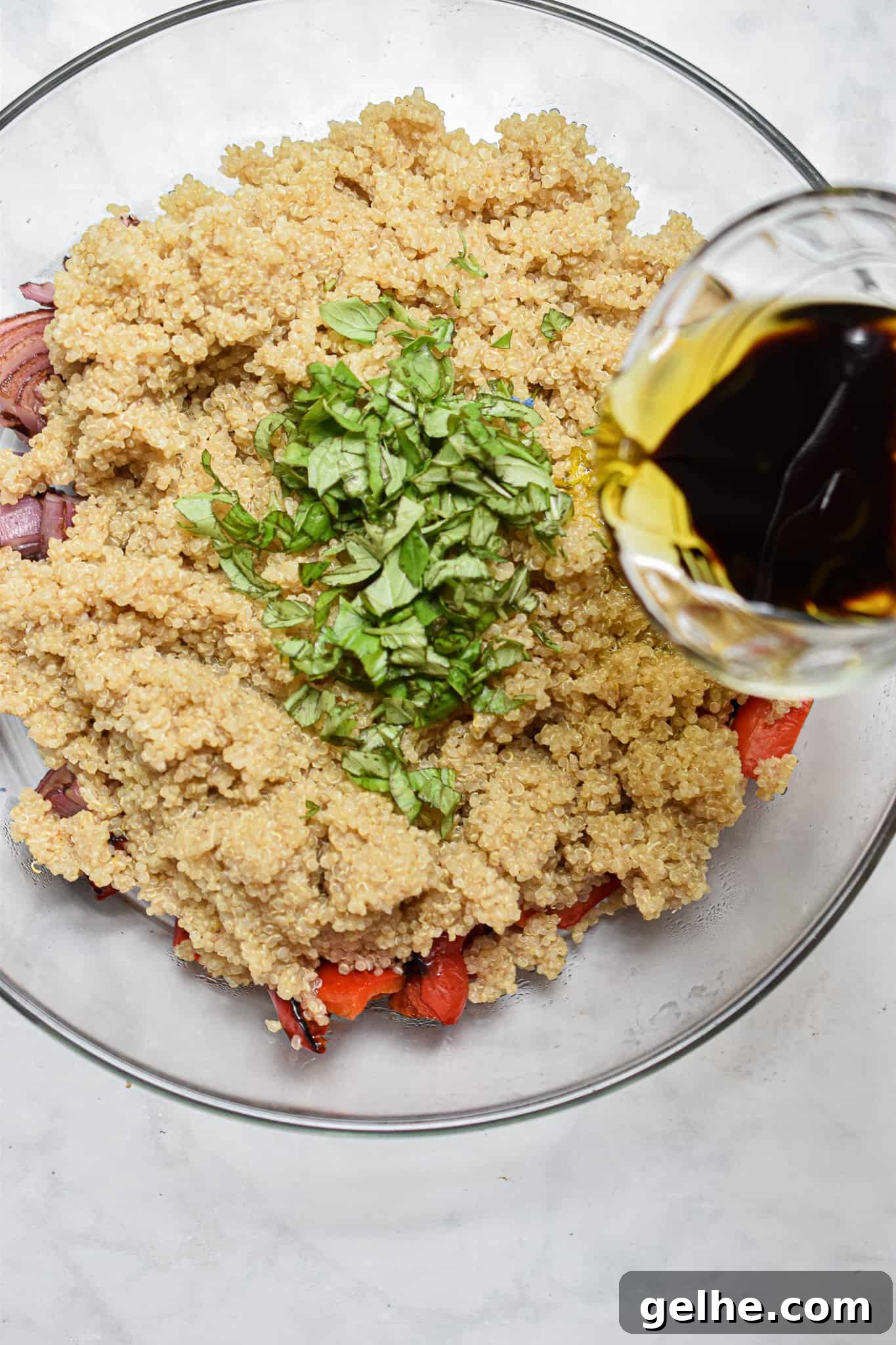 Grilled Vegetable and Quinoa Salad with Lemon Vinaigrette 7 the vinaigrette is poured on top of the quinoa grilled vegetable salad