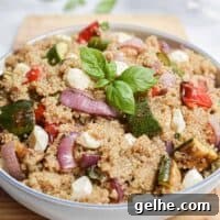 Grilled Vegetable and Quinoa Salad with Lemon Vinaigrette 10 a close up of the grilled vegetable quinoa salad