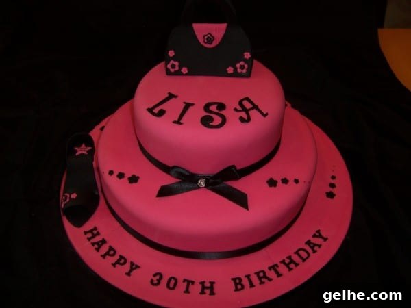 bright pink deep pink sugar handbag 2 tier birthday cake