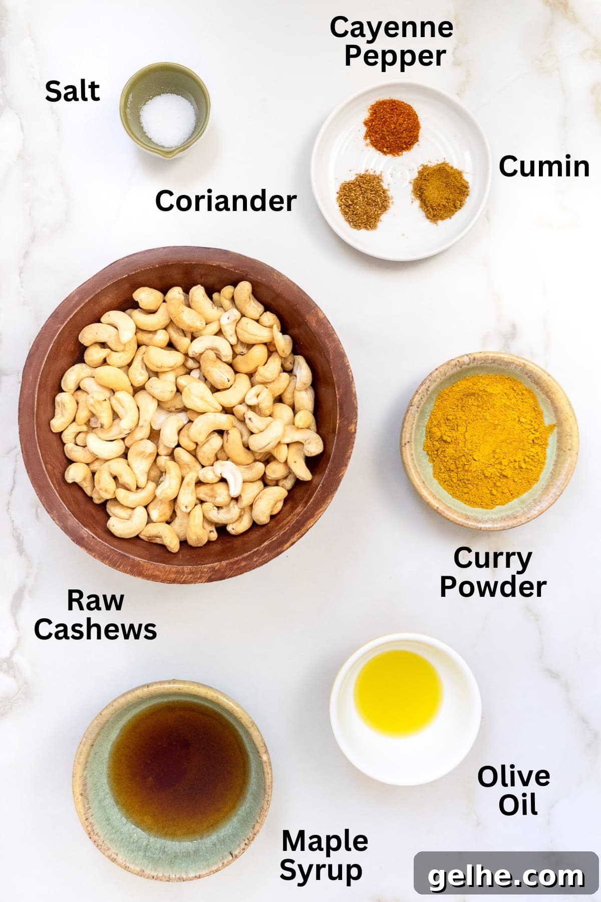 Ingredients for curried cashews.