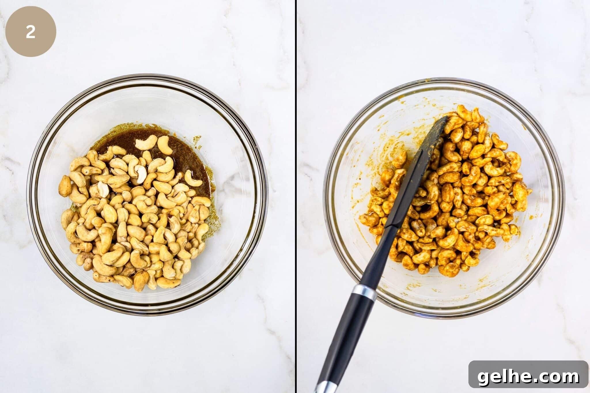 Cashews coated in curry mixture.