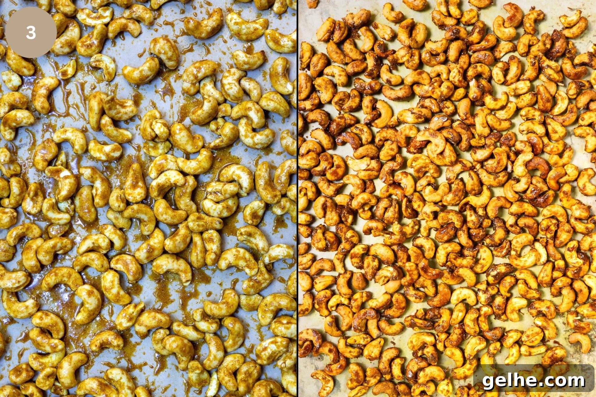 Spread cashews on baking sheet.