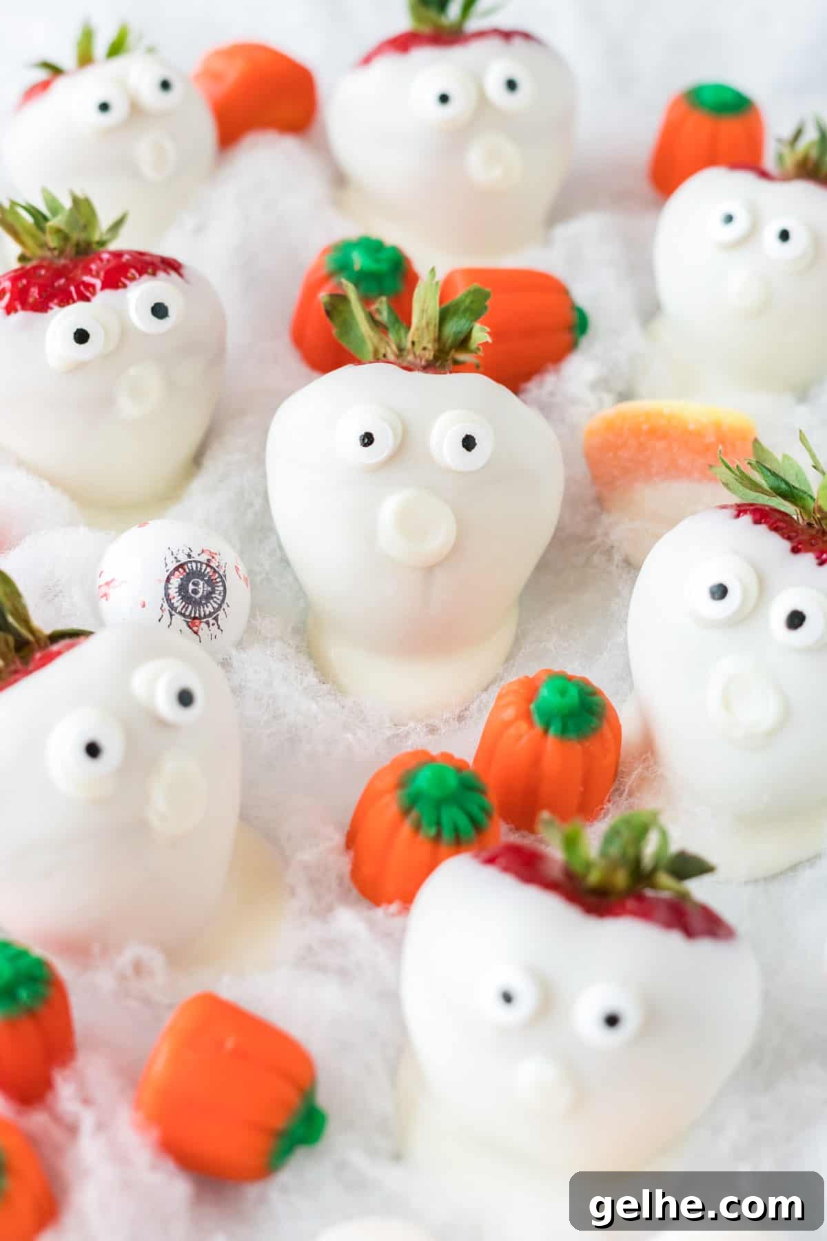 strawberry ghosts with halloween candy