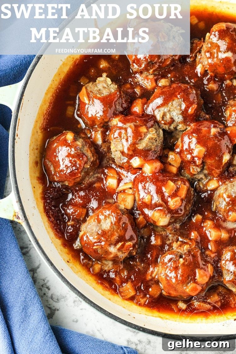 sweet and sour meatballs in a pan