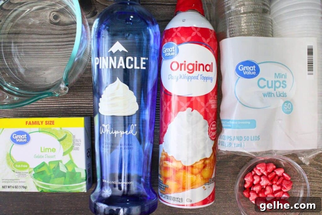 ingredients to make grinch jello shots