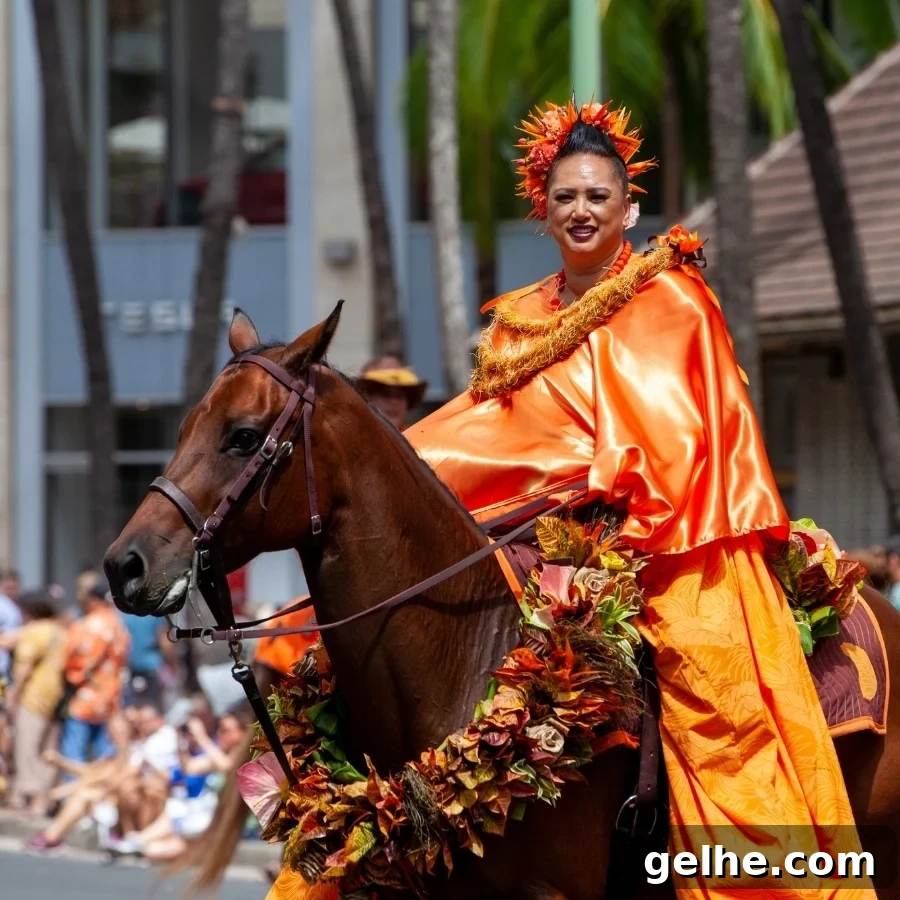 A Paʻu Rider in the Aloha Festivals Parade in Waikīkī.