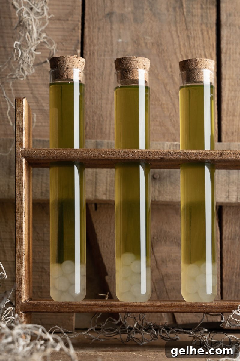 Blacklight Swamp Shot Recipe: Glow-In-The-Dark Party Drink 8 black light swamp water shots in test tubes in a wooden rack