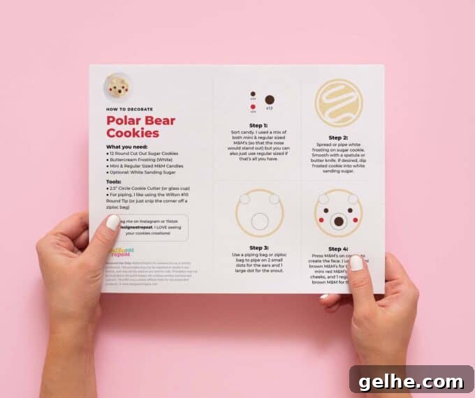 step by step instruction printable for easy polar bear cookies