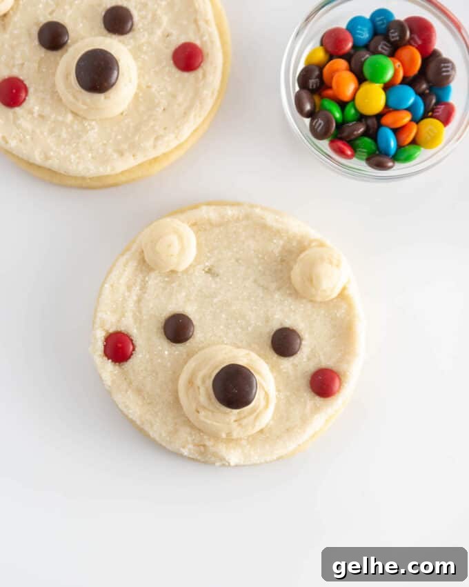 easy polar bear cookies decorated with m&m candy
