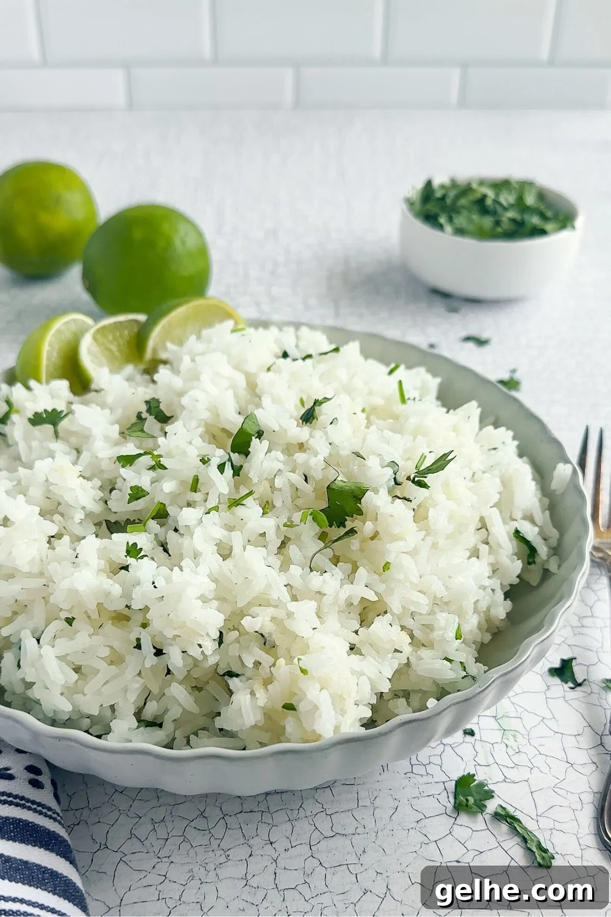 Copycat Chipotle Cilantro Lime Rice Recipe 8 Homemade cilantro lime chipotle rice in a bowl.