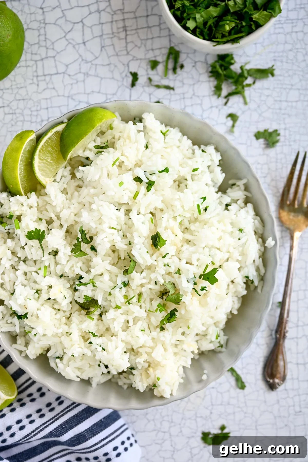 Copycat Chipotle Cilantro Lime Rice Recipe 9 Above shot of chipotle rice.