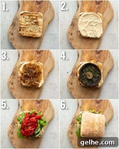 6 step by step photos showing how to make a portobello mushroom sandwich