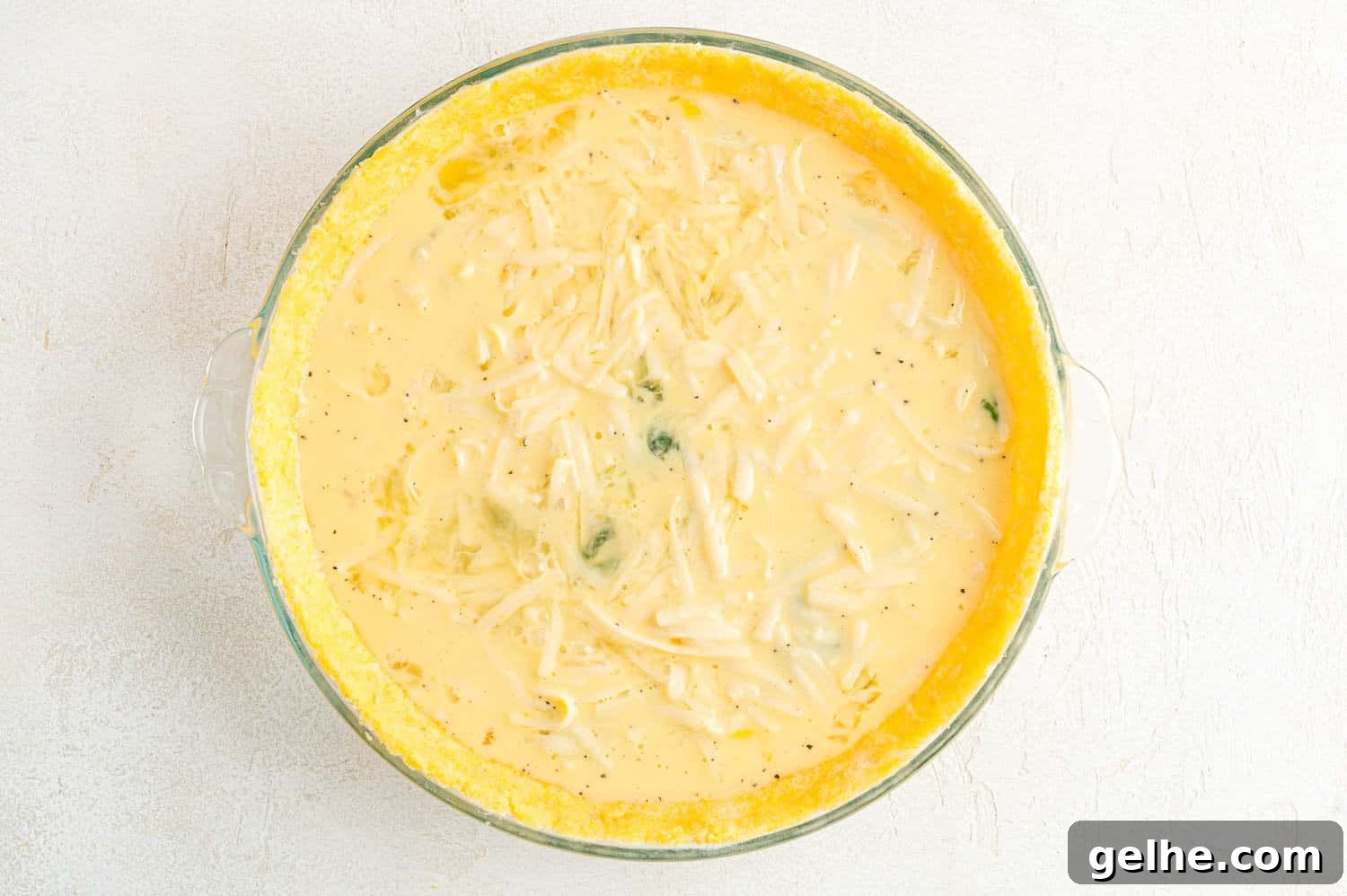 Egg mixture poured into pie crust.