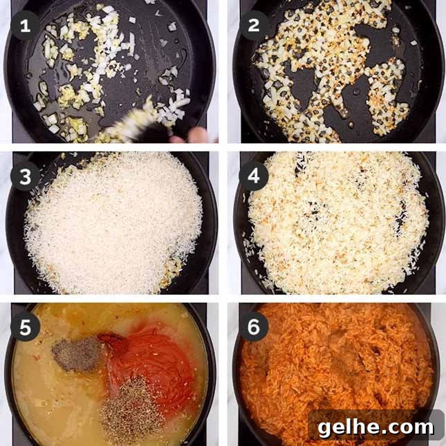 Step-by-step photos of how to make Spanish rice and beans