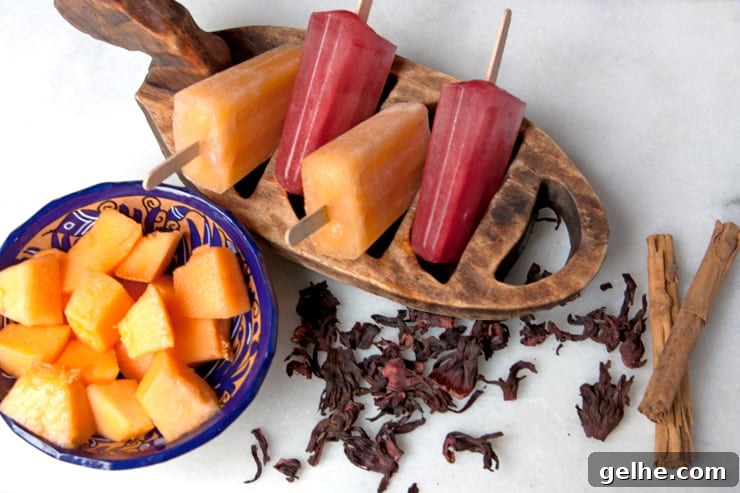 Hibiscus & Cinnamon Popsicles and Refreshing Cantaloupe Popsicles 3 img 30479 2