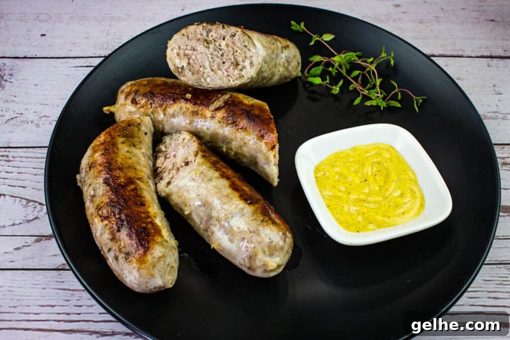 sausage sous vide on a plate with mustard