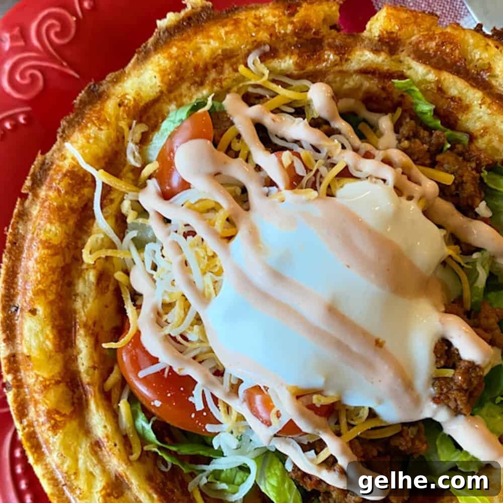 Taco salad cheese bowl close up