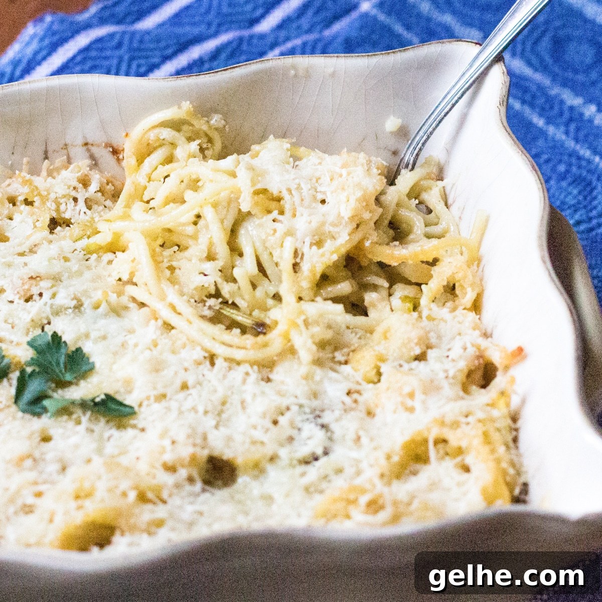 17 Delicious Vegetarian Easter Dinner Ideas for a Memorable Feast 18 Cauliflower tetrazzini pasta casserole in a baking dish, topped with parsley.