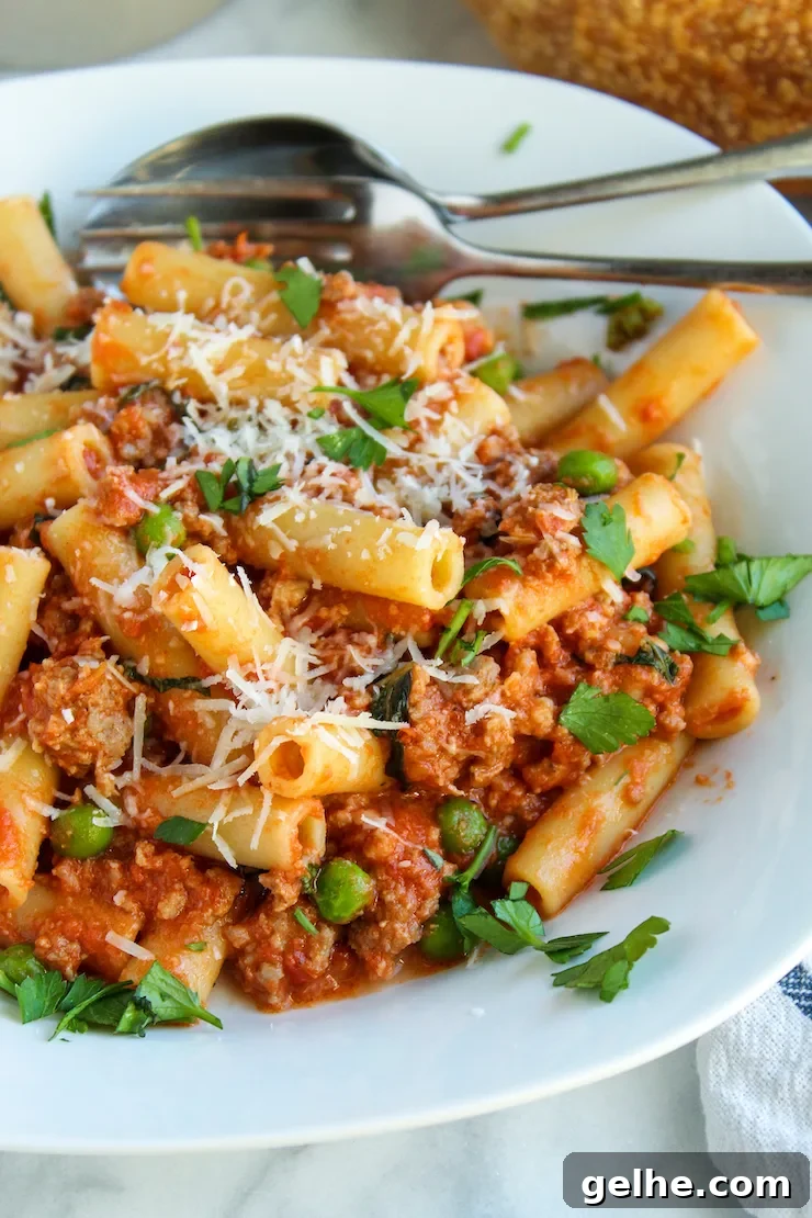 Peasant pasta in serving bowl.