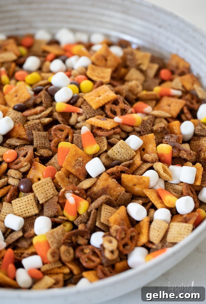 Sweet and Salty Fall Snack Mix in a bowl.