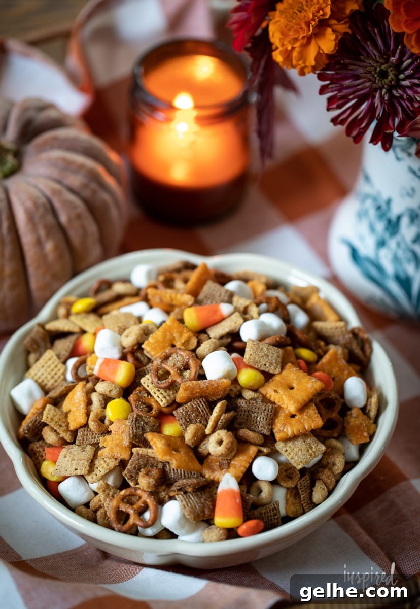 Sweet and Salty Fall Snack Mix in a bowl.