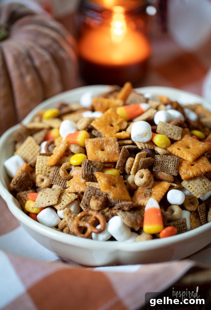 Sweet and Salty Fall Snack Mix in a bowl.