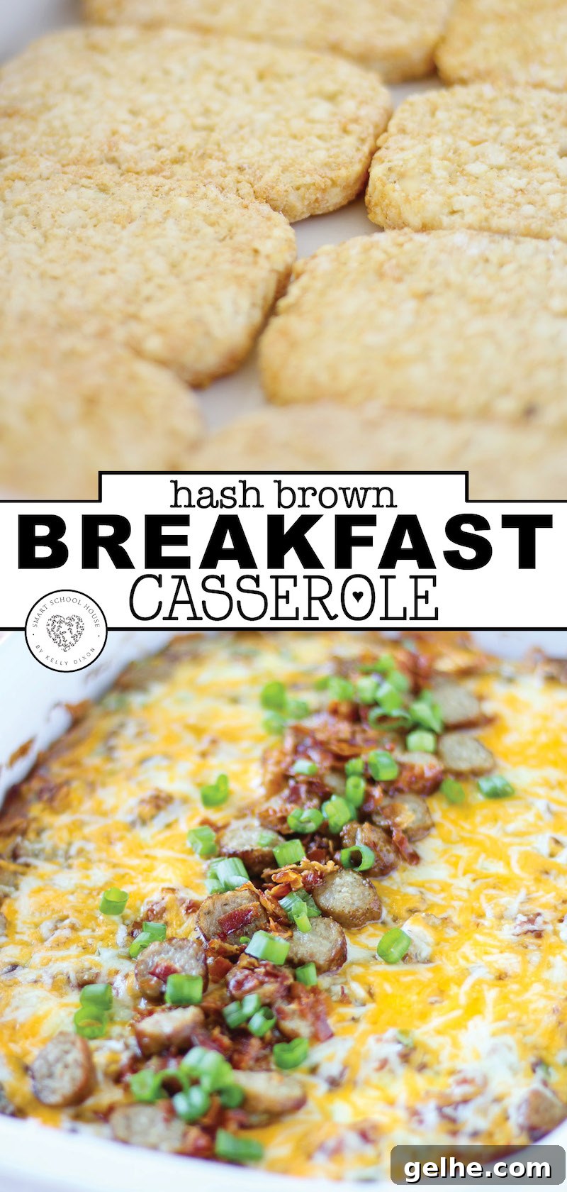 When you want to have something special for breakfast, try this hash brown breakfast casserole. It is a quick and easy recipe that is sure to please the whole family. Try this delicious new recipe tomorrow. #breakfast #recipe #breakfastcasserole #hashbrown #easybreakfast #eggs #smartschoolhouse