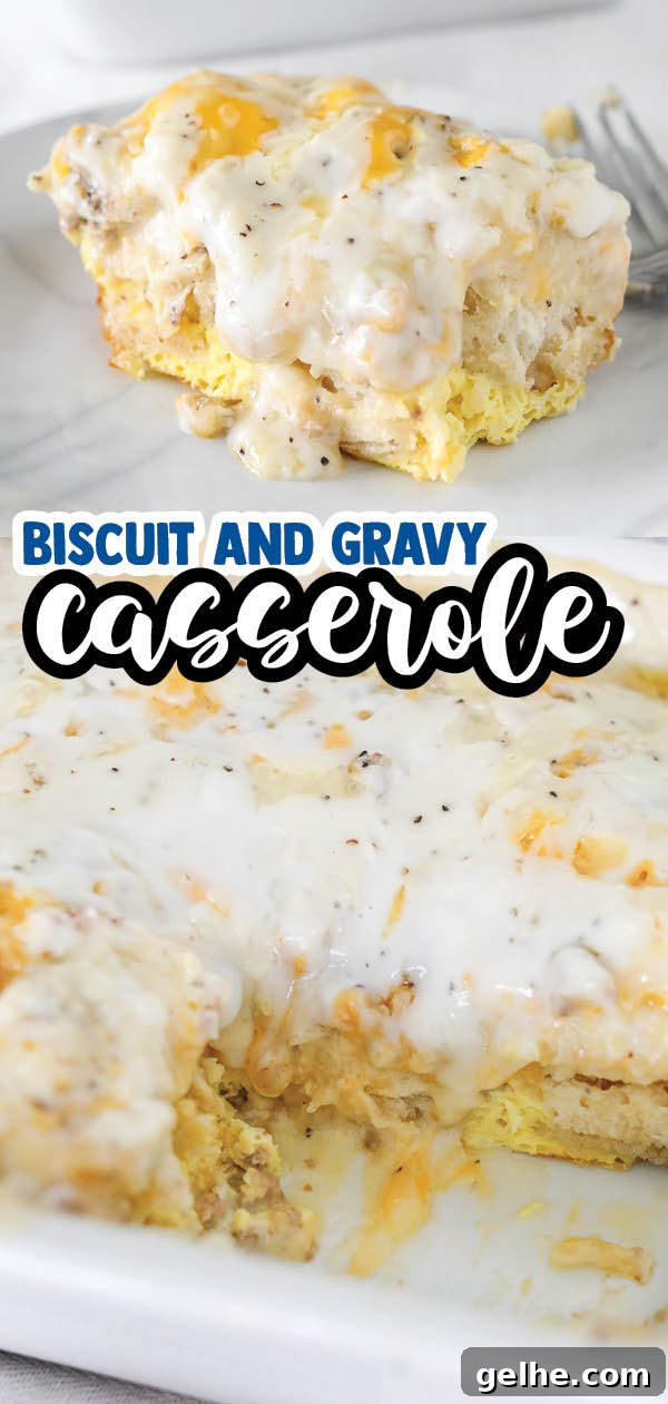 Biscuit and Gravy Casserole is a comforting breakfast recipe that hits the spot every time. A fun take on traditional biscuits and gravy!