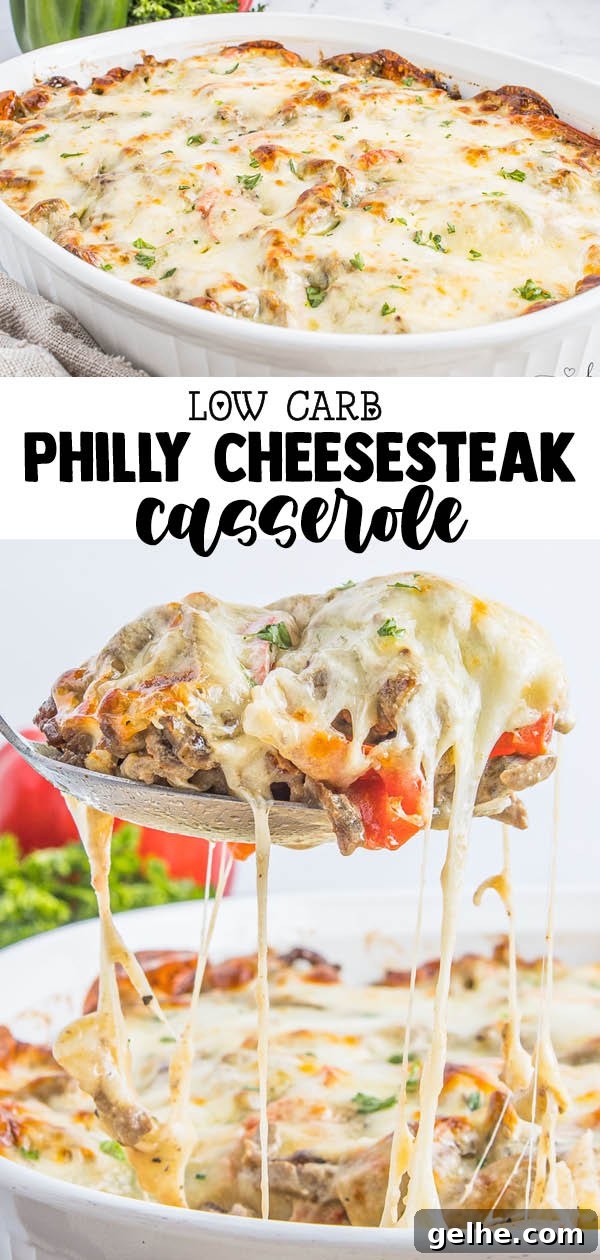 Easy Philly Cheesesteak Casserole is a delicious and easy low-carb meal that's the ultimate comfort food for dinner!
