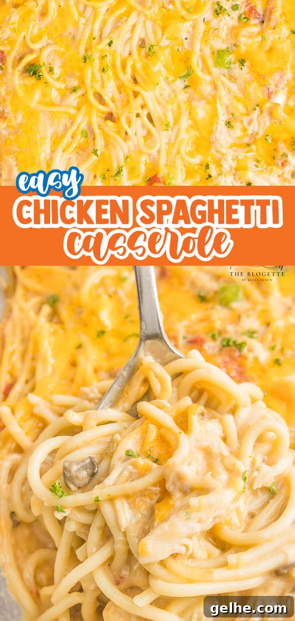 This Chicken Spaghetti Casserole recipe is a creamy and comforting dinner that is a delightful combination of spaghetti, shredded chicken, and a decadent, flavorful, rich sauce.