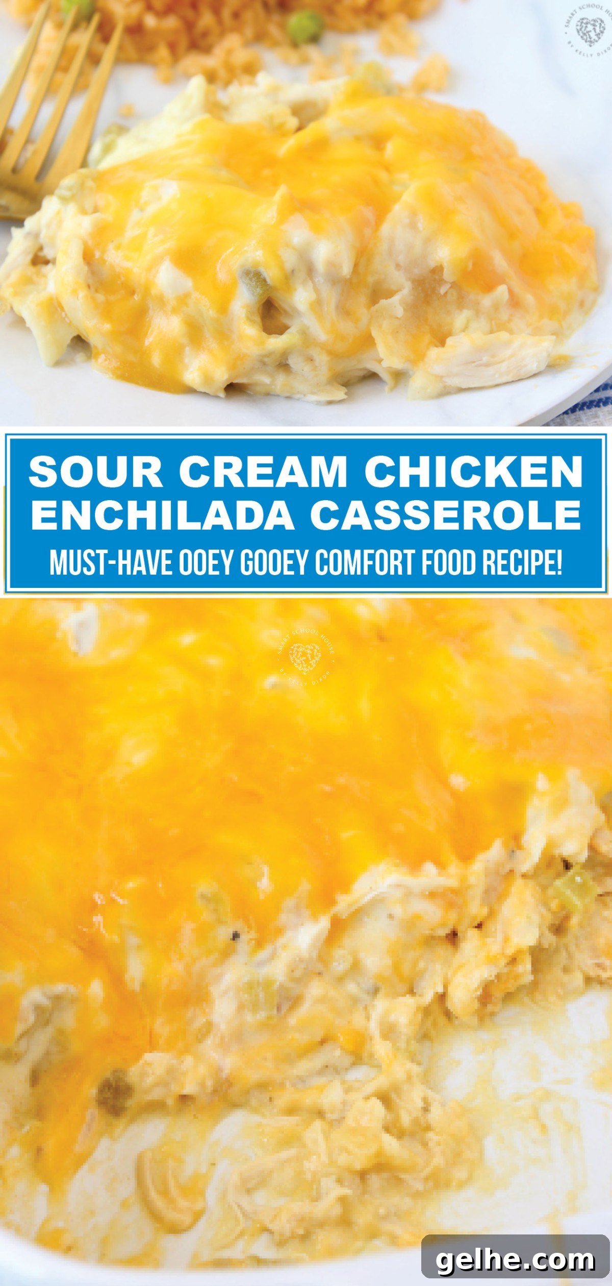 Sour Cream Chicken Enchilada Casserole - These are the same ingredients used to make chicken enchiladas, but easier than rolling up a bunch of tortillas. Great for lazy people like me!