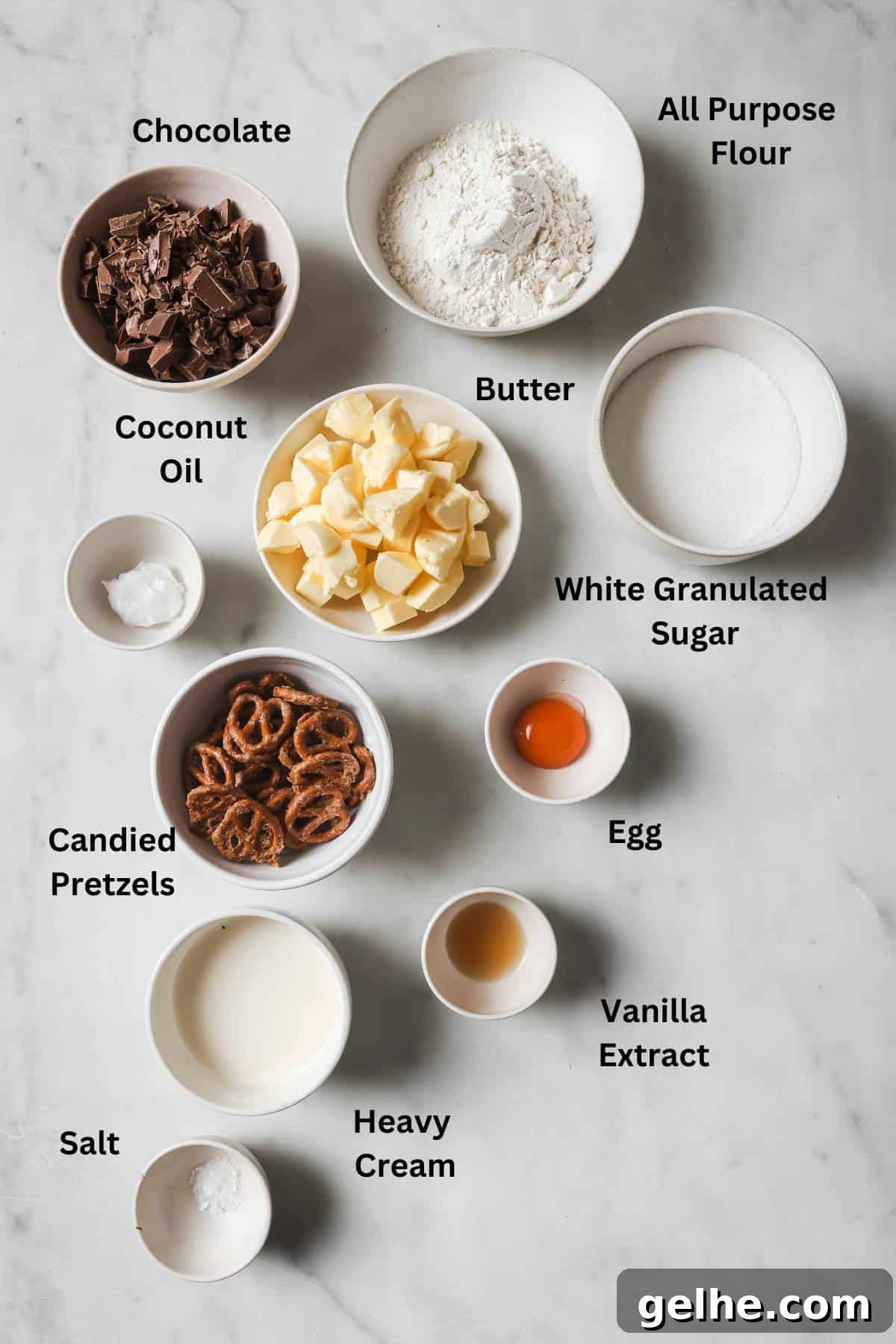 Ingredients needed to make this recipe on a counter in white bowls.