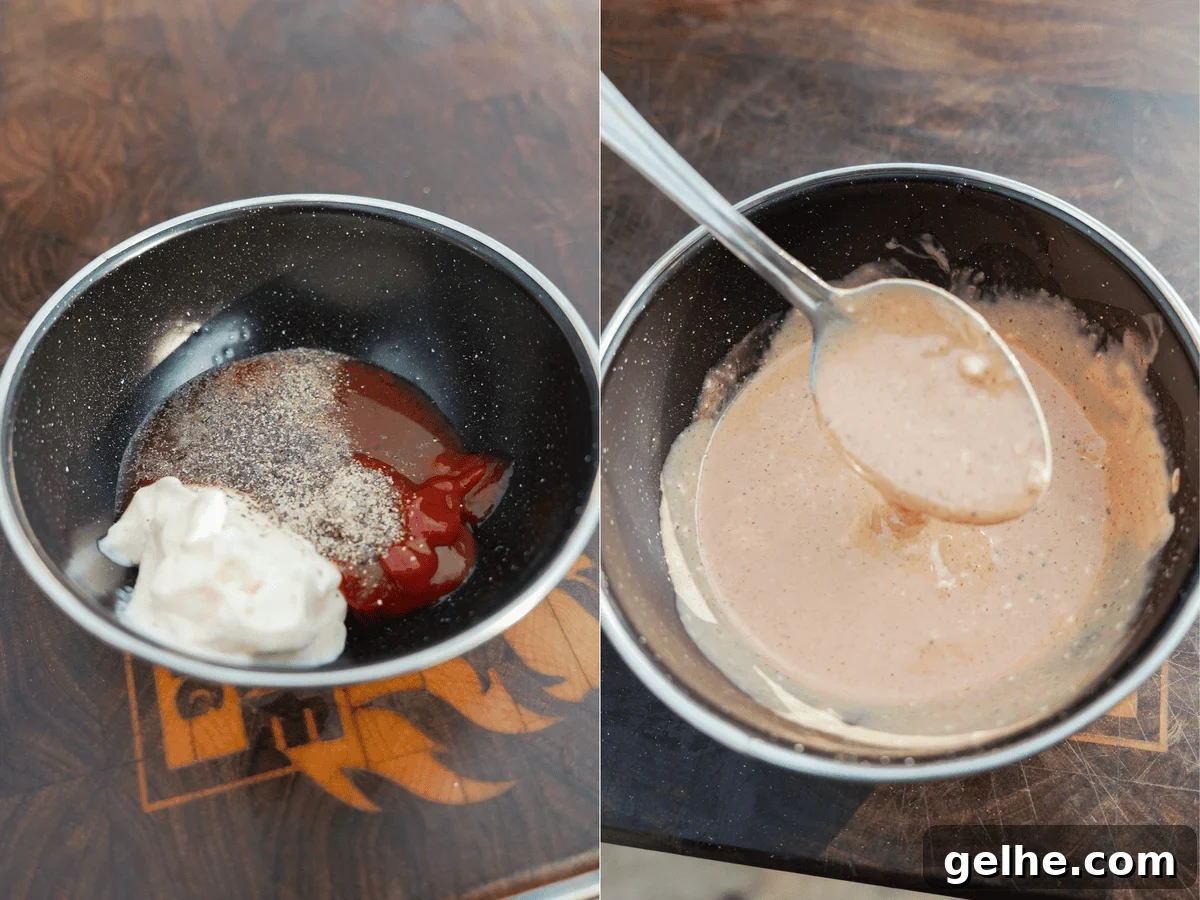 Making burger sauce with mayonnaise, ketchup, relish and FYR RED Hot Sauce