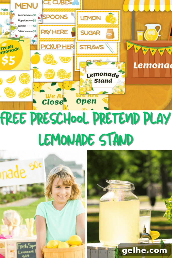 Free Preschool Pretend Play Lemonade Stand Printable Pack 2 Download FREE Preschool Pretend Play Lemonade Stand - collage image with kids and lemonade