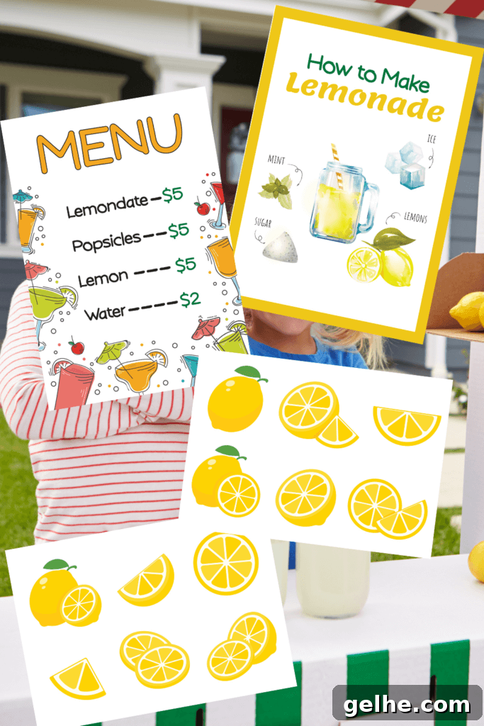 Free Preschool Pretend Play Lemonade Stand Printable Pack 3 Lemonade Stand printables for menus and lemons