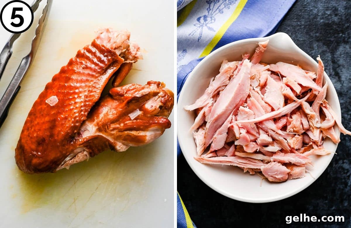 pick apart the meat from the turkey wing.