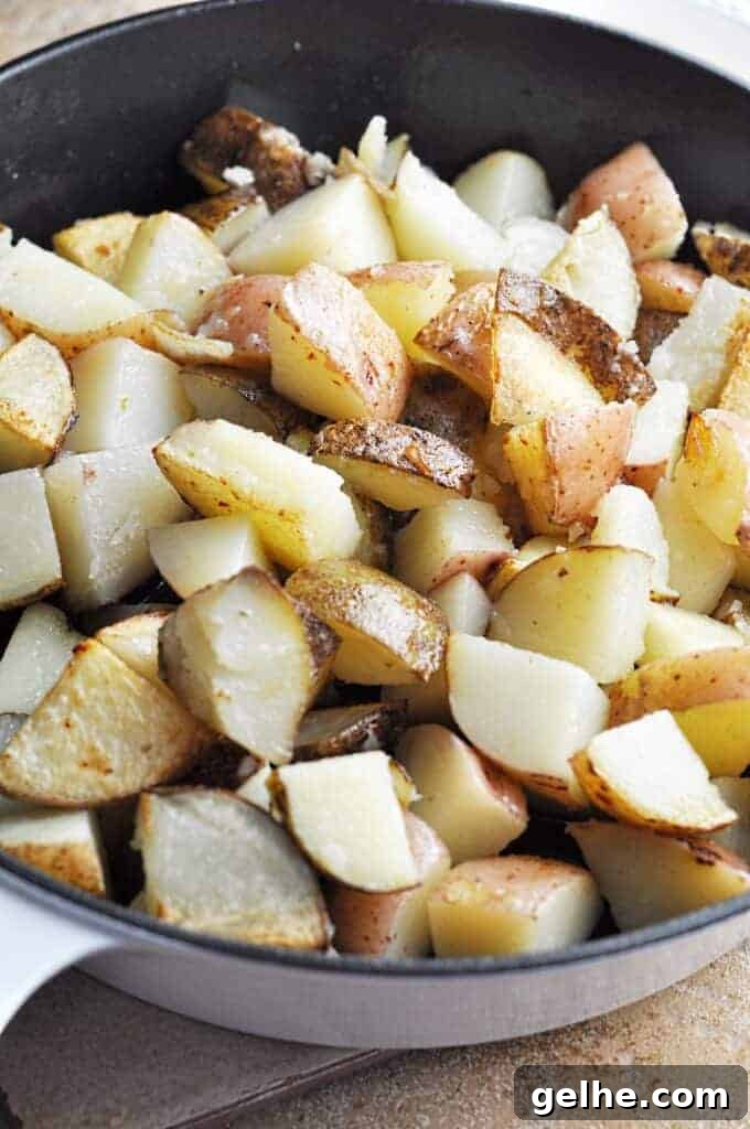 Cheesy Ranch Bacon Roasted Potatoes for Weeknight Dinners 3 Fried Potatoes ready for ranch and bacon and cheese