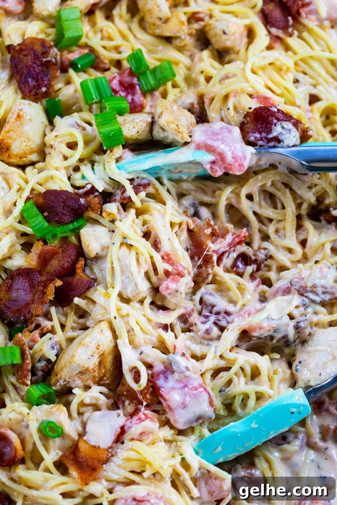 Close-up of Creamy Angel Hair Pasta.