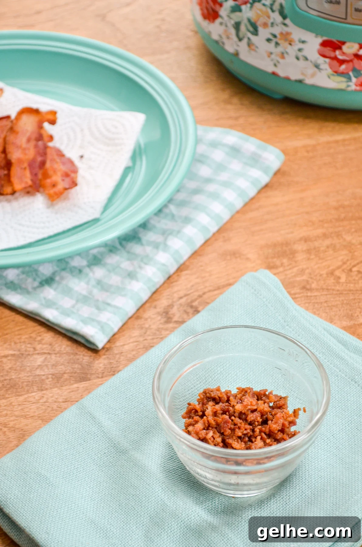 Instant Pot bacon bits in a small bowl.
