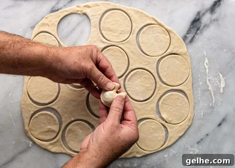 overhead: pinching the ends of dough together