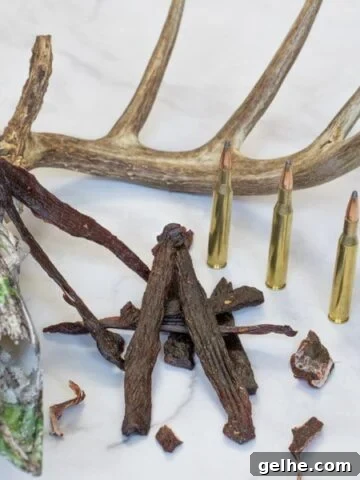 Venison jerky with skull and bullets