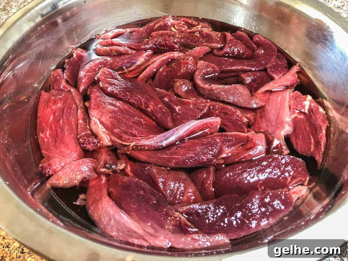 Venison soaking in salt water bowl