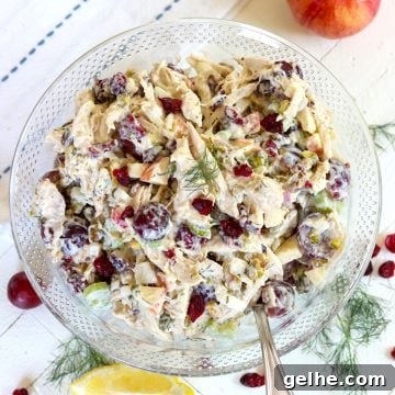 Rotisserie Chicken Salad Recipe for Quick Weeknight Meals 5 A clear bowl full of colorful rotisserie chicken salad.