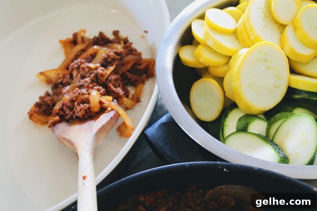 meat layer and vegetables for healthy ground beef recipe