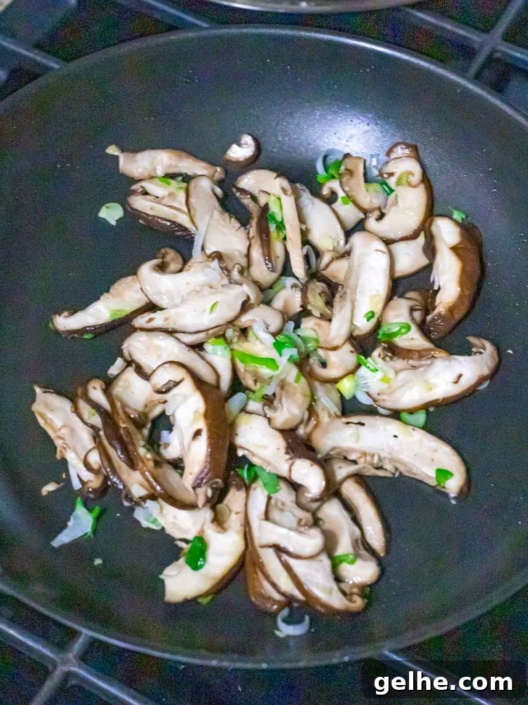 stir fried shiitake mushrooms with scallions
