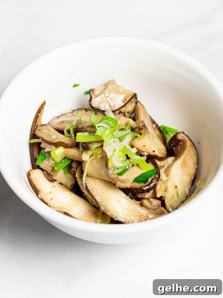 close up of Korean shiitake mushroom side dish in a small bowl